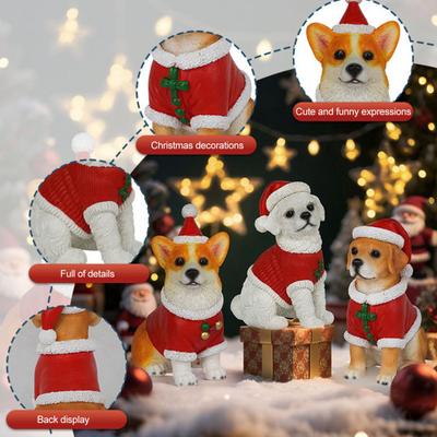 Realistic Dog Figurine Resin Puppy Animal Statue Christmas Decoration Lifelike Labrador Bichon Corgi Model for Indoor Outdoor Home Decor