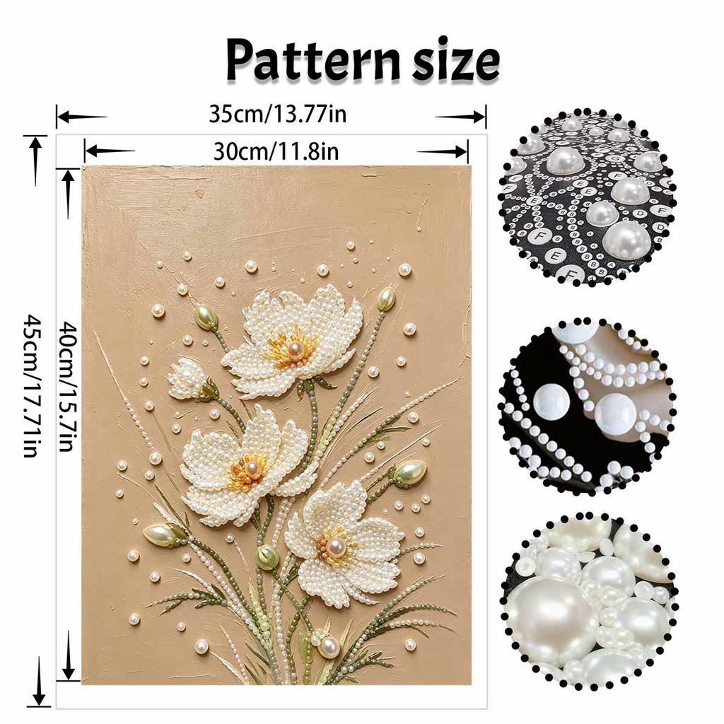 DIY Pearl and Diamond Painting Kit for Adults and Beginners. White Flower Art. Sparkling Craft. Home Wall Decor and Handmade Gifts