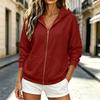 Women's Casual Hooded Zip-Up Sweatshirt Color Cardigan Jacket with Zippers