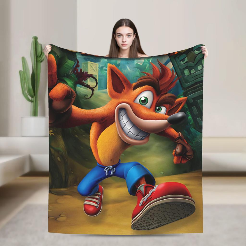 Crashs Bandicoots Soft Warm Blanket Airplane Travel Plush Throw Blanket Funny Couch Chair Flannel Bedspread Sofa Bed Cover