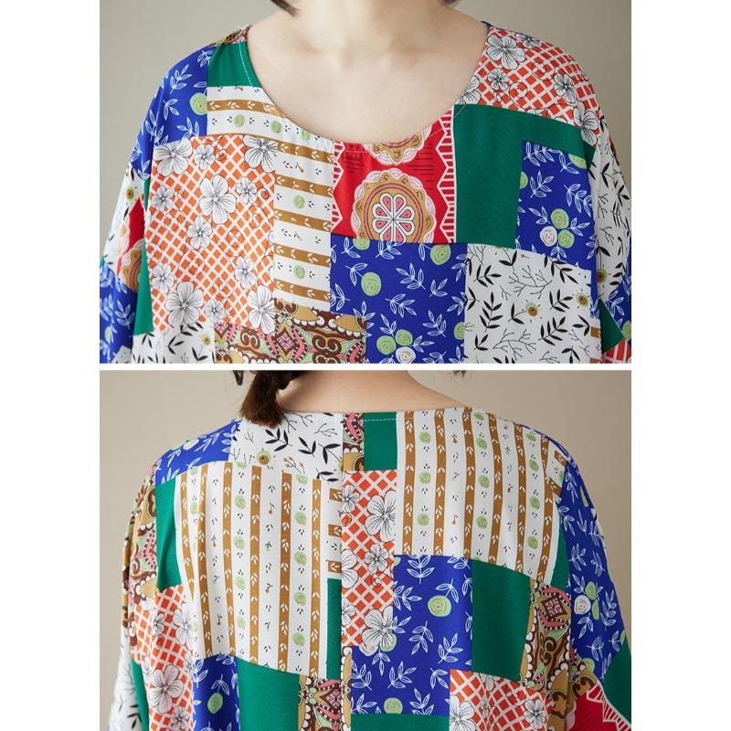 DIMANAF Plus Size 2025 Women Summer Short Sleeve Dress Basic Casual Loose Vintage Printing Long Dress New