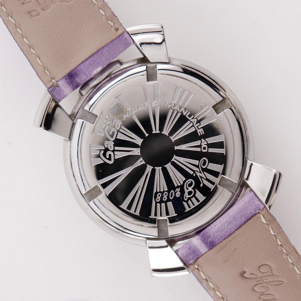 Gaga Milano Manure 40 Watches Silver/purple White shellDial Stainless Steel/Embossed Leather Quartz Analog display mens Used