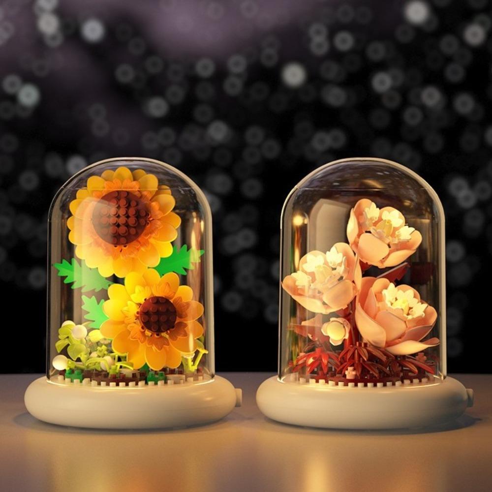 Plastic Plant Bonsai Building Toys with Dust Cover Desktop Ornaments Building Blocks  Birthday Gift