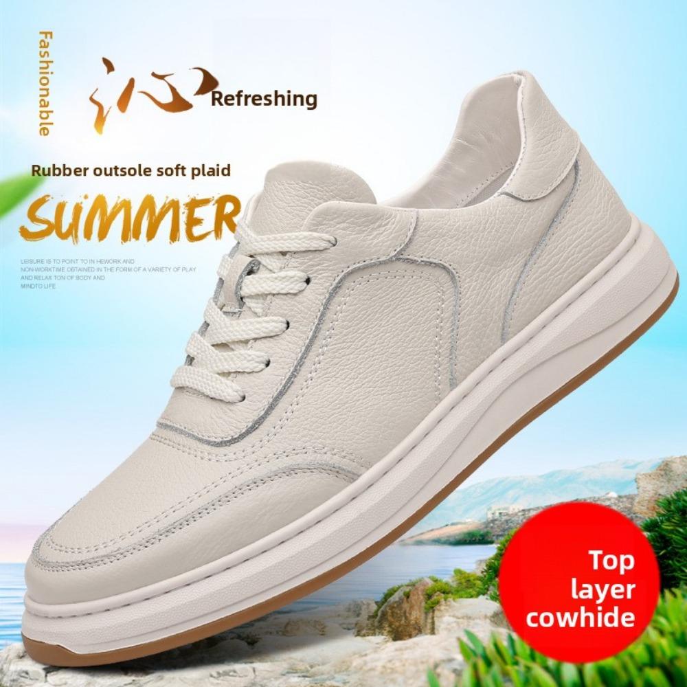 Mens Leather Shoes Fashion Top Grain Cowhide White Sneakers Casual Slip on Loafers