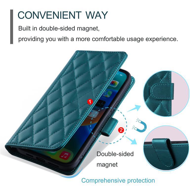 Applicable to Samsung A17/A07Phone case with houndstooth pattern and crossbody strap A56/A55/J8Card slot flip cover case