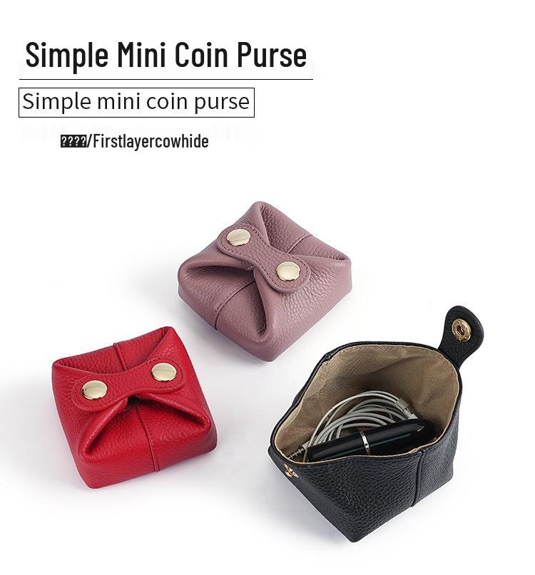 Urocza japońska i koreańska mini portmonetka ze skóry bydlęcej na monety, słuchawki, szminkę i klucze