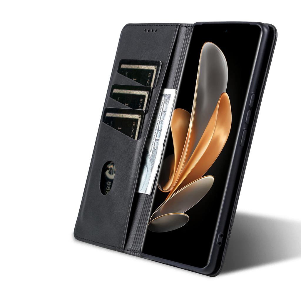 AZNS For Honor Magic6 Pro 5G Magnetic Case Cowhide Texture Leather Phone Stand Cover