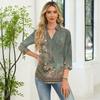 3/4-Ärmel Damenoberteile V-Ausschnitt Shirts Trendy Bedruckte Business Casual Arbeitsblusen