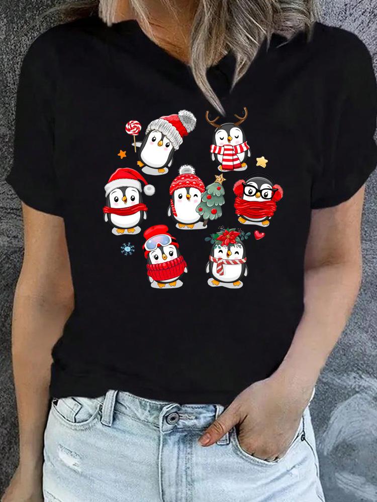 Funny Christmas Animal Owl Penguin Print Women T Shirt Short Sleeve O Neck Women Tshirt Ladies Tee Shirt Top Clothes Camisetas