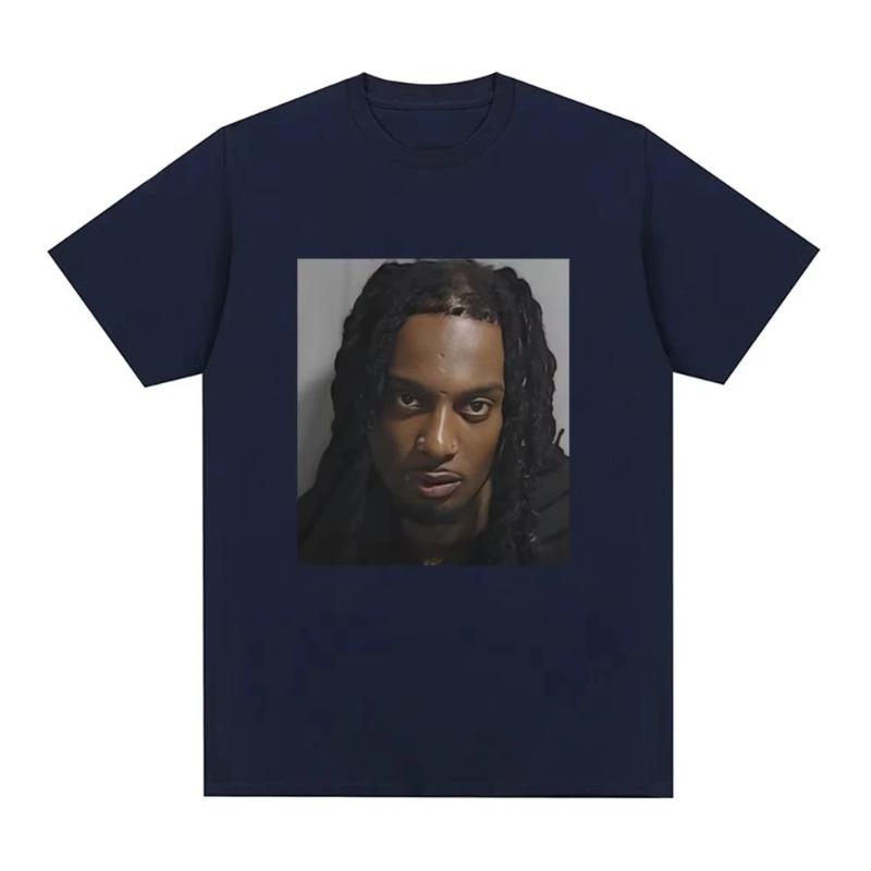 Męska koszulka z grafiką Playboi Carti Mugshot Moda Vintage Hip Hop Koszulki Bawełniana Krótki Rękaw Luźna Koszulka