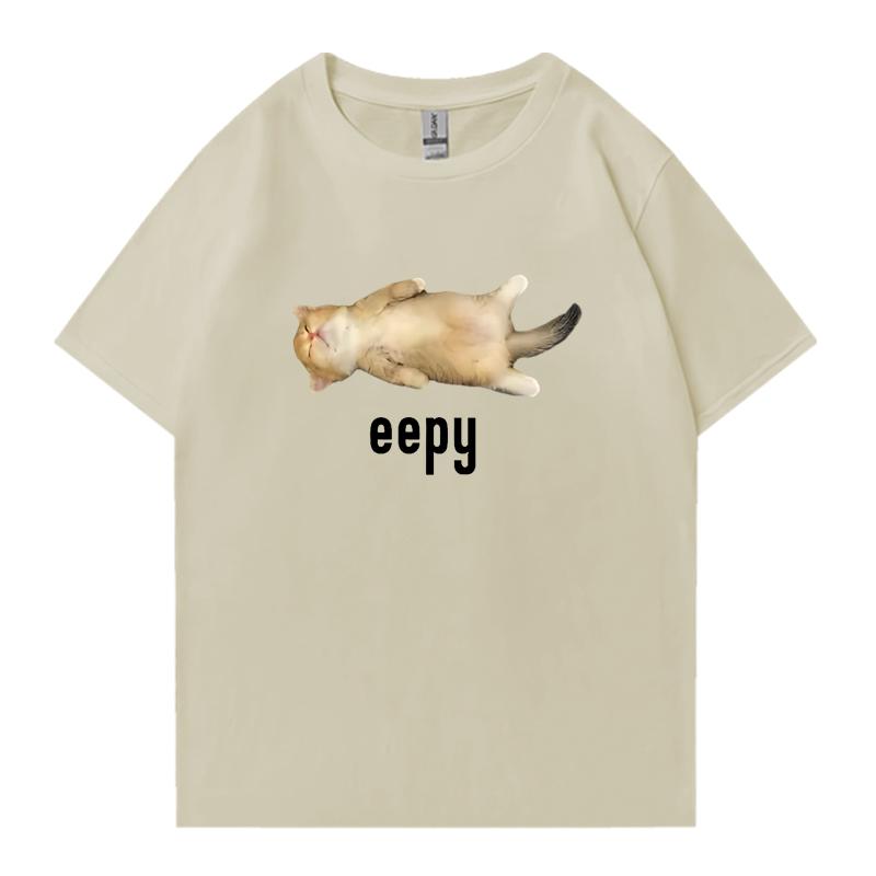 

Eepy Cat Graphics Short Sleeve Tshirts Printed Cute Crew Neck Oversized Tee Shirt Unisex Summer 100 Cotton Unisex Women Clothing 4XL