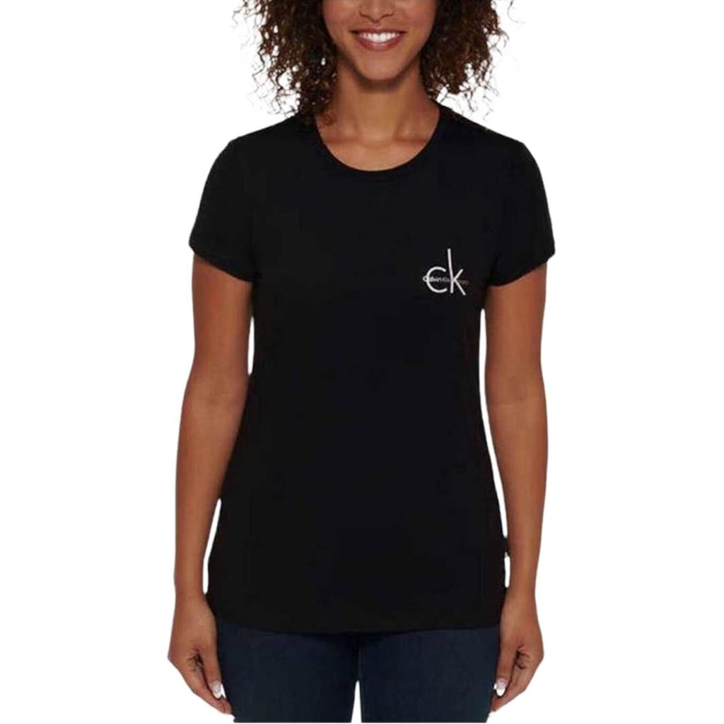 Calvin Klein Minimalist Comfortable Versatile Round Neck Short Sleeve T-Shirt Women Tops Black 1577512-BLACK