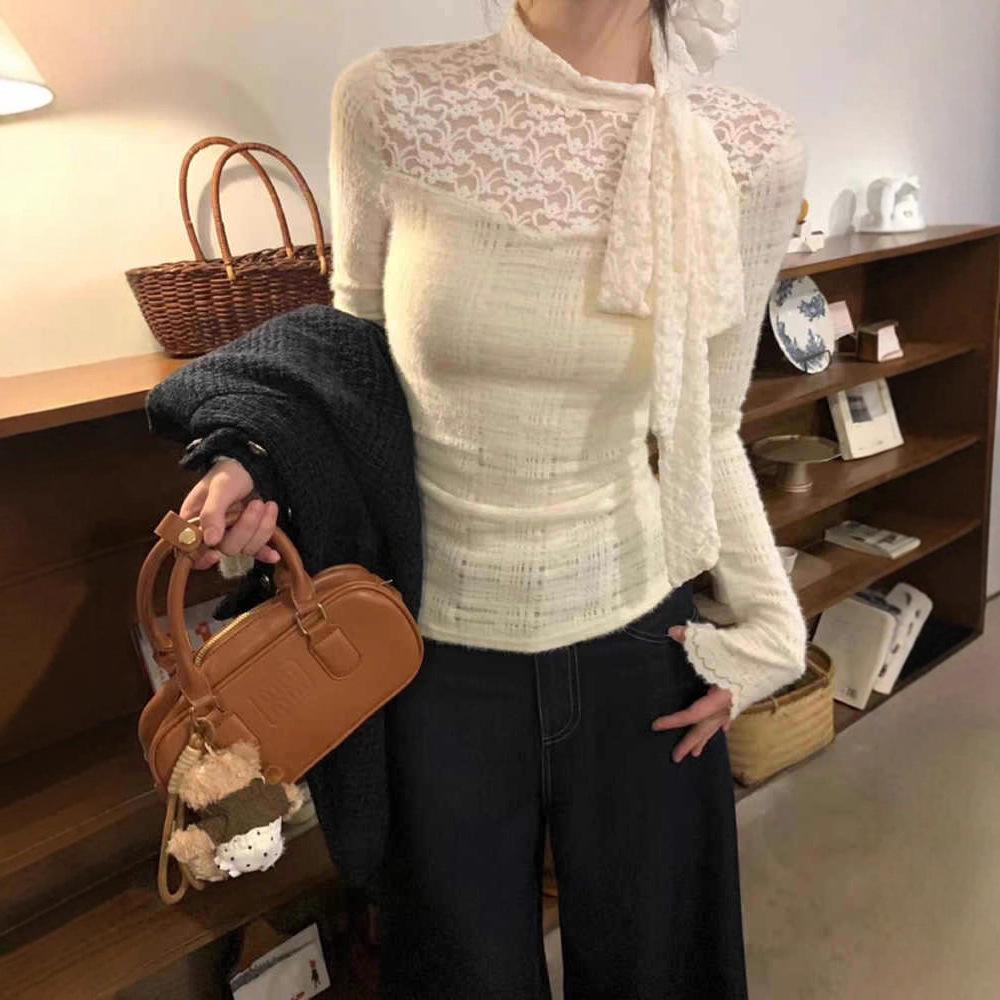 Women's Slim Lace Long-Sleeve Base Layer Top - 2025 Autumn/Winter Collection