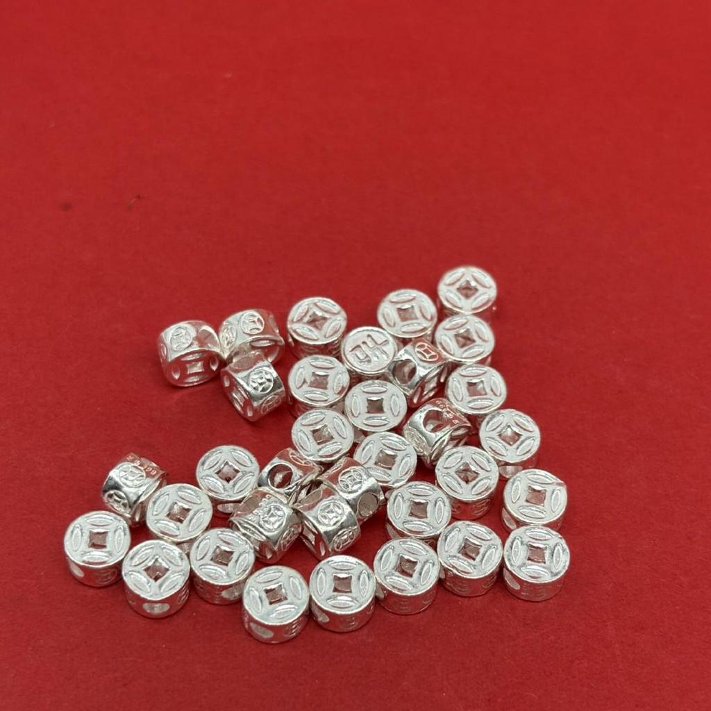 Sterling Silver Coin Spacer Beads for DIY Red String Woven Crystal Bracelets