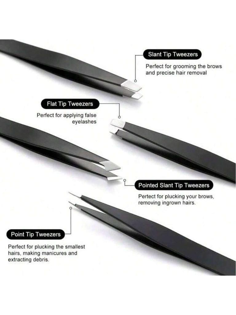 4 Pack High Quality Eyebrow Tweezers Colored Eyebrow Fine Hair Plucker Stainless Steel Angled Eyebrow Tweezers (With Box)