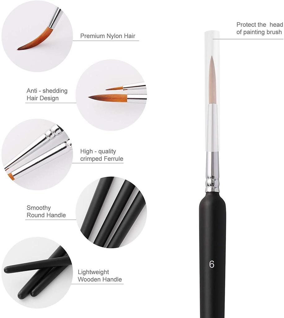 10Pcs Miniature Paint Brushes Detail Fine Tip Paint Brushes Set with Ergonomic Handle Suitable for Acrylic Painting Oil Watercoloring Face Nai