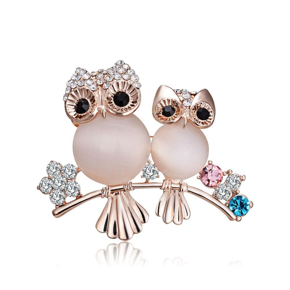 Sparkling Rhinestone Owl Brooches Luxury Lapel Pins Elegant Animal Brooches  Office