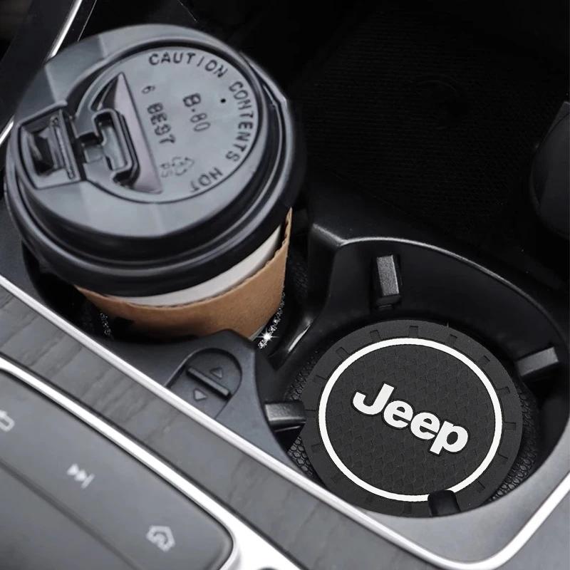 For Jeep 2Pcs Car Waterproof Anti Slip Water Cup Mat Auto Interior Accessories For Jeep Grand Liberty Cherokee Wrangler JK Gl