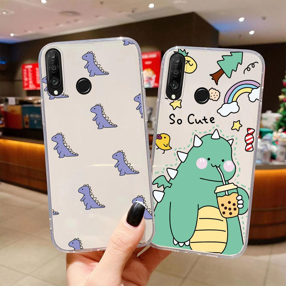 Phone Case For Huawei P30 P20 Lite Y6 Y7 P Smart 2019 Mate20 Lite Colorful Leopard Transparent Clear Marble Print Dinosaur Cover