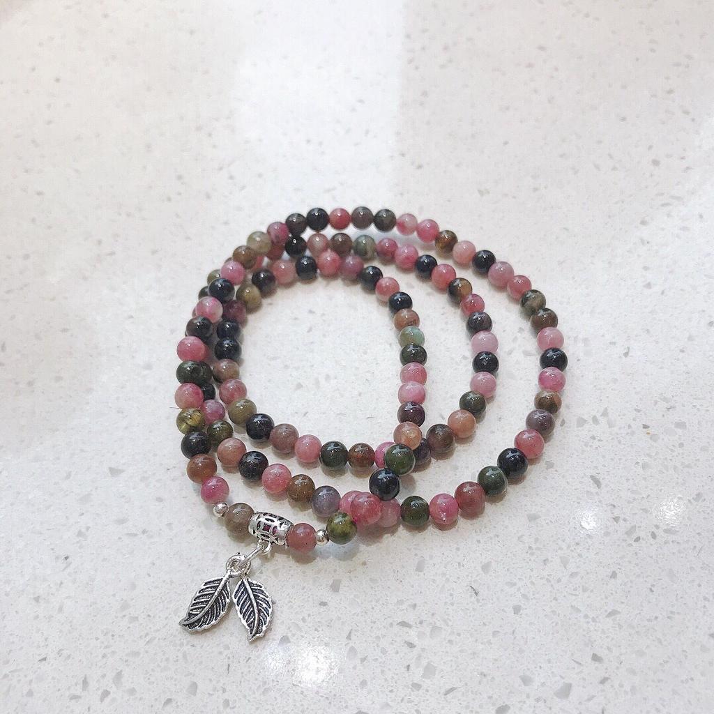 Natural Three-Circle Small Bead Tourmaline Bracelet for Women, Fortune Crystal, Enhances Female Charm, Crystal Bracelet