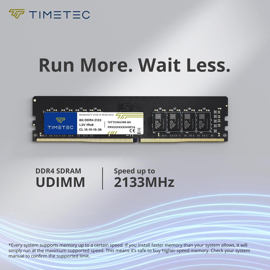 Timetec 16GB KIT x DDR4 Desktop PC Memory 2133MHz UDIMM 288 Pin CL15 Unbuffered DIMM Memory Module (8GB 2) (PC4-2133P) PC4-17000 1.2V Non-ECC