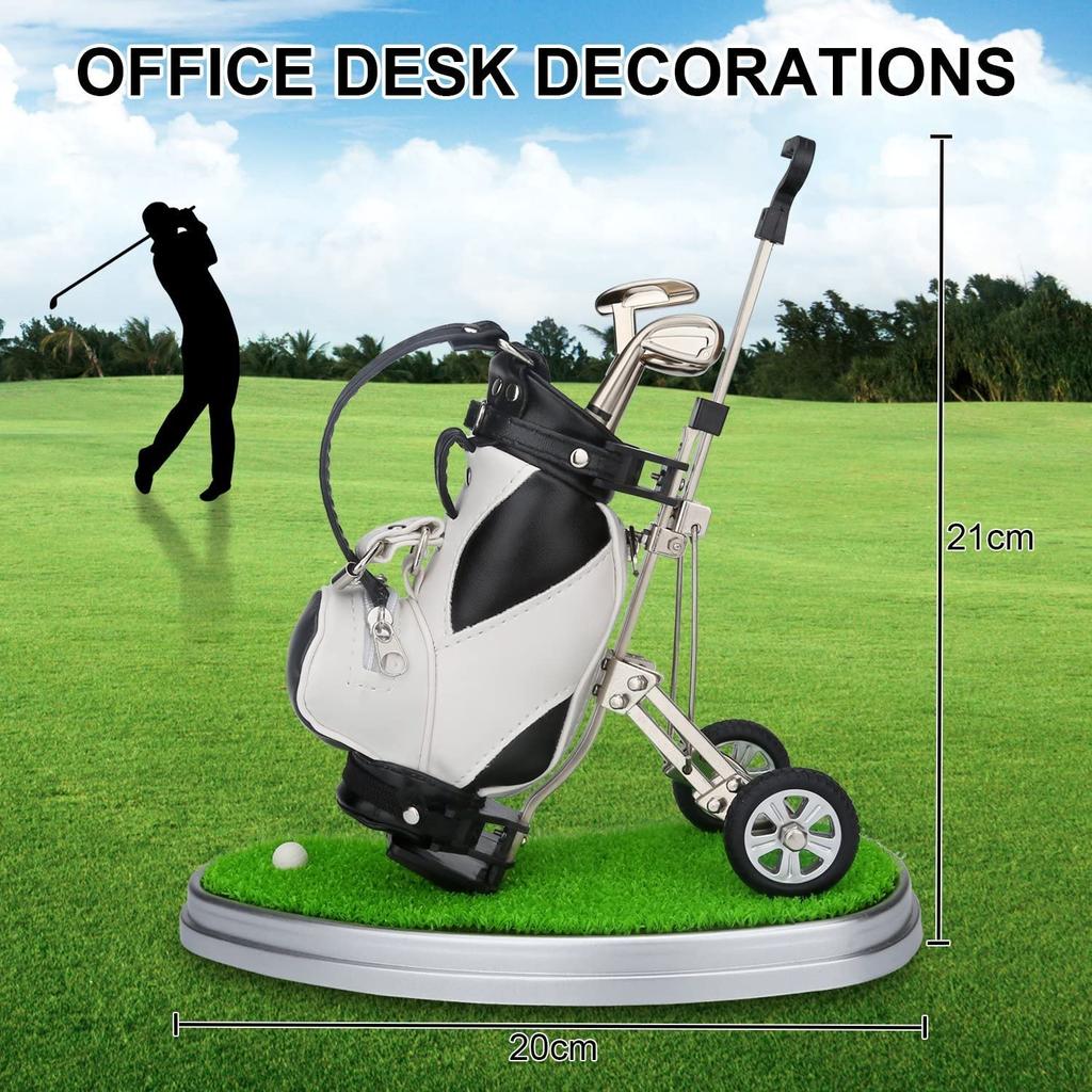 Golf Pen Holder for 3 Golf Golf Golf Tabletop Includes Mini PU Golf Bag White with Pen, Pens, Prize, Souvenir, Gift, Stand, (Black + Grass)