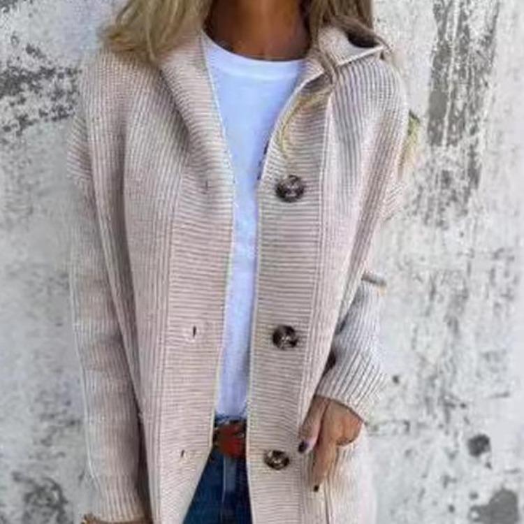 Women Knitted Cardigan Sweater Coat Long Sleeve Hooded Solid Color Mid Length with Pockets