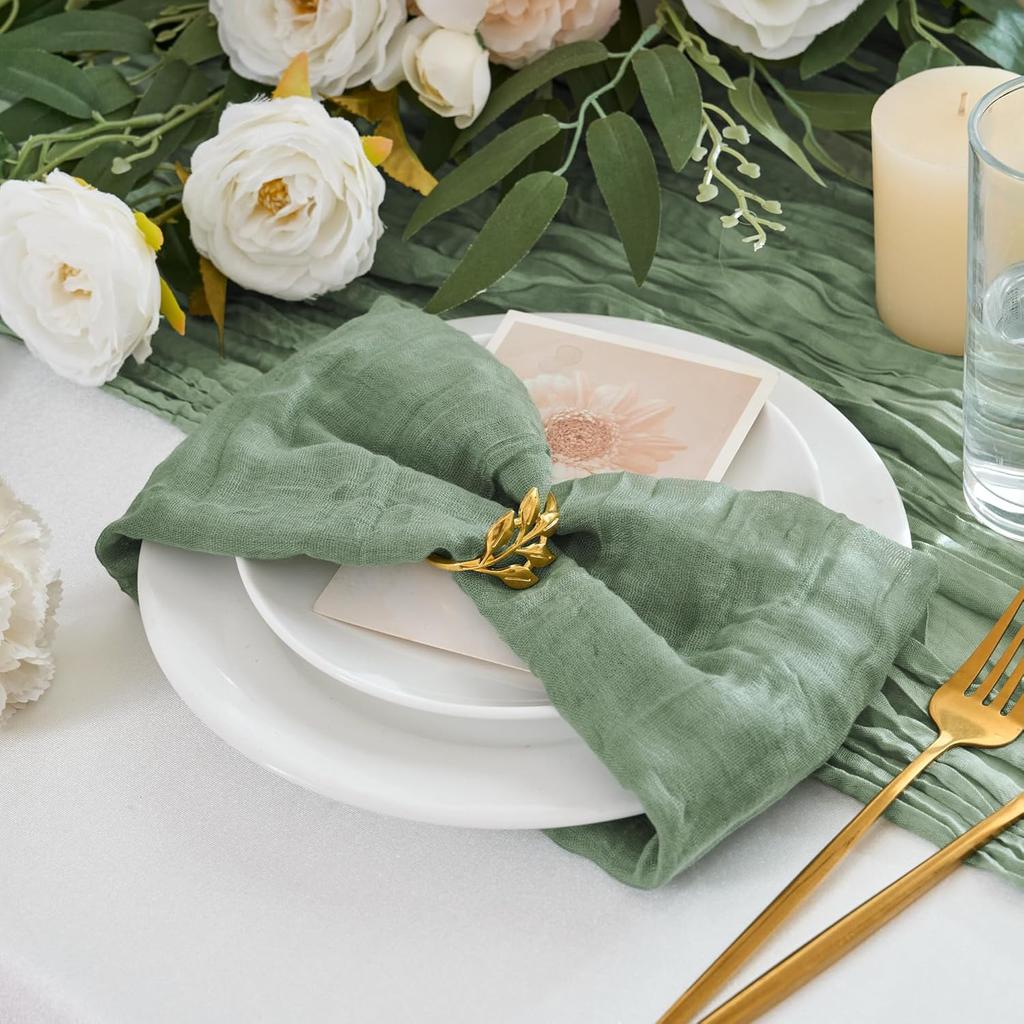12 Pack Cheesecloth Napk 20"x20" Sage Green Boho Gauze Cheese Cloth Napk Bulk Rustic Dinner Table Decor for Wedding Bridal Baby Shower Party