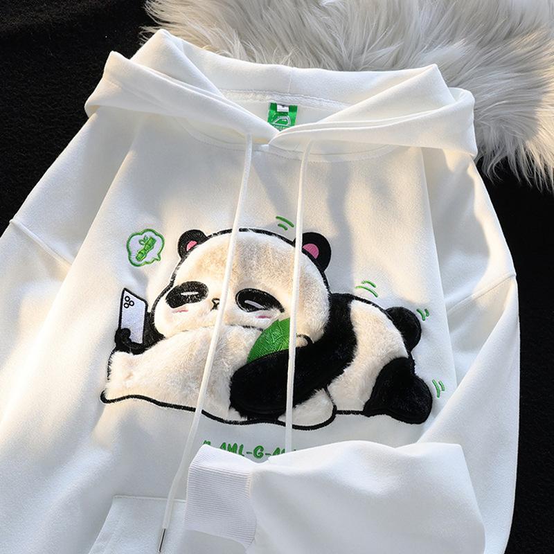 Country oversize flocked cute panda hooded sweater men and women loose bf lazy wind couple coat