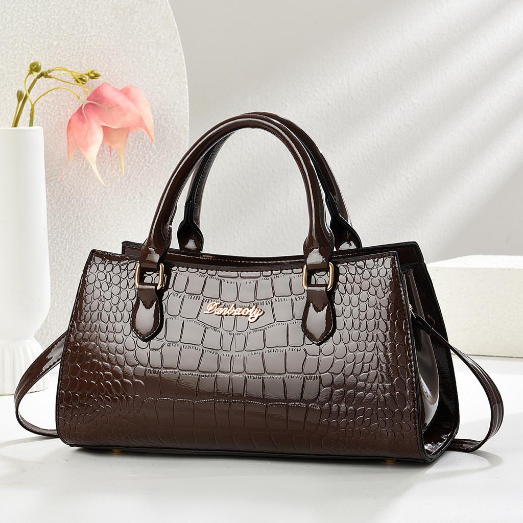 Women’s Light Luxury Shiny Crocodile Pattern Top Handle Bag, Elegant Shoulder Crossbody Purse For Middle-Aged Moms