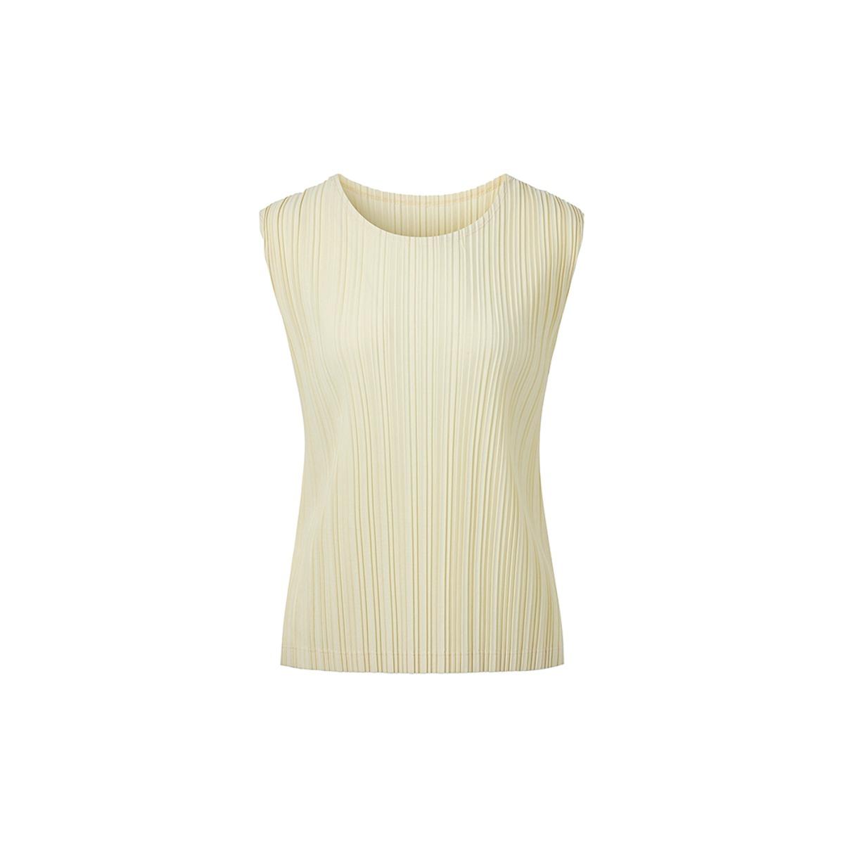 Mongplisse [Women S] Two-Way Round Neck Sleeveless Jersey Pleated Top (Ivory) Ivory/0F