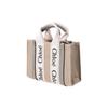 Chloe Woody Logo Print Leinen Canvas und Glattes Kalbsleder Tragetasche Damen Tragetaschen CHC22-AP237I26-012