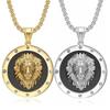 Round AAA CZ Lion Head Pendant Necklace,Silver Plated Animal Male Lion Stainless Steel Men Women Jewelry With Chain