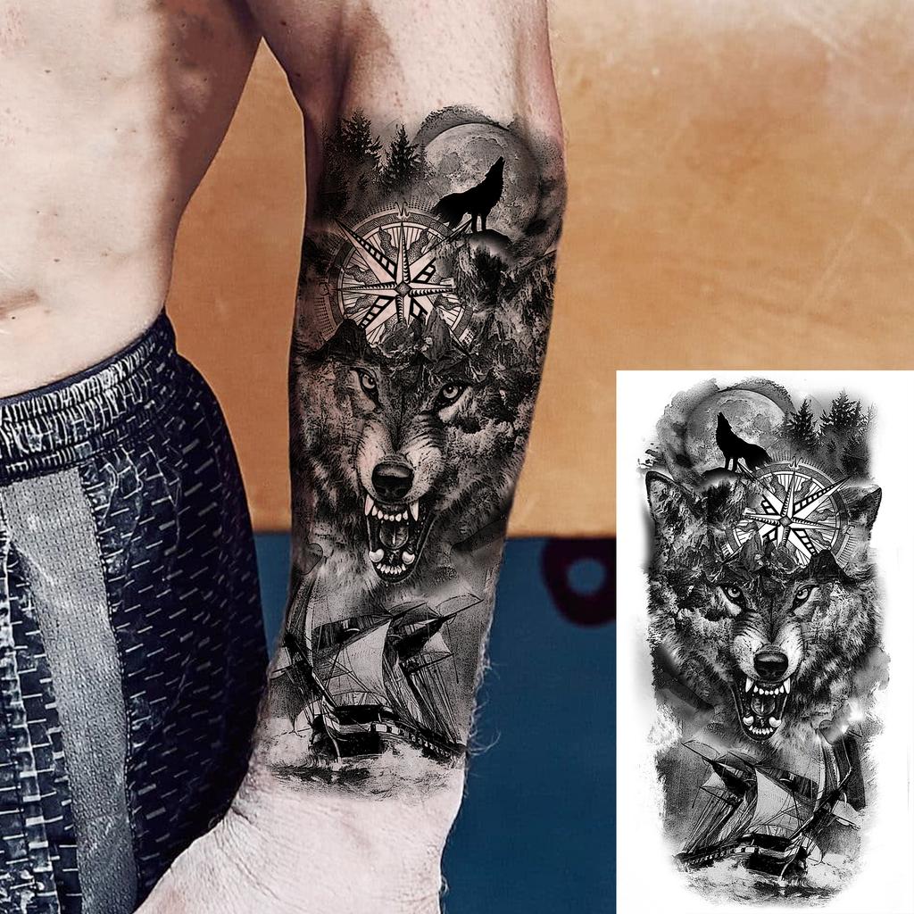 1 Sheet Forest Wolf Coyote Temporary Tattoos For Men Adults Forearm Arm Leg Body Art Drawing Fake Tattoo Sticker Transferable