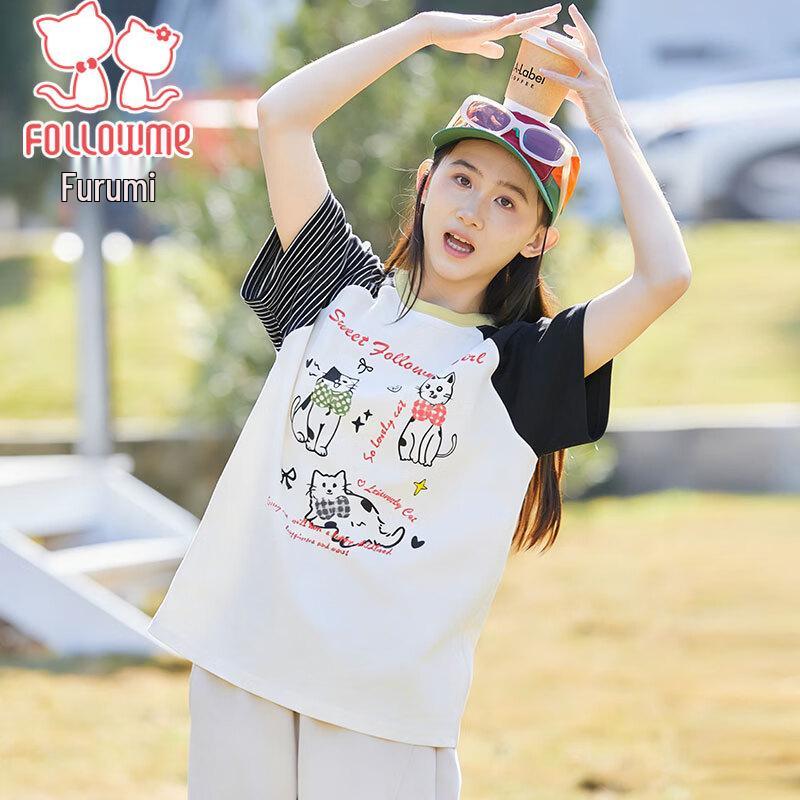 Girls  Loose Raglan Short Sleeve T-shirt 170