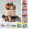 1set Animal Cake Topper Lion Giraffe Fox Koala Palm Leaves Cake Topper For Kids Safari Birthday Cake Decoration Wild One Party