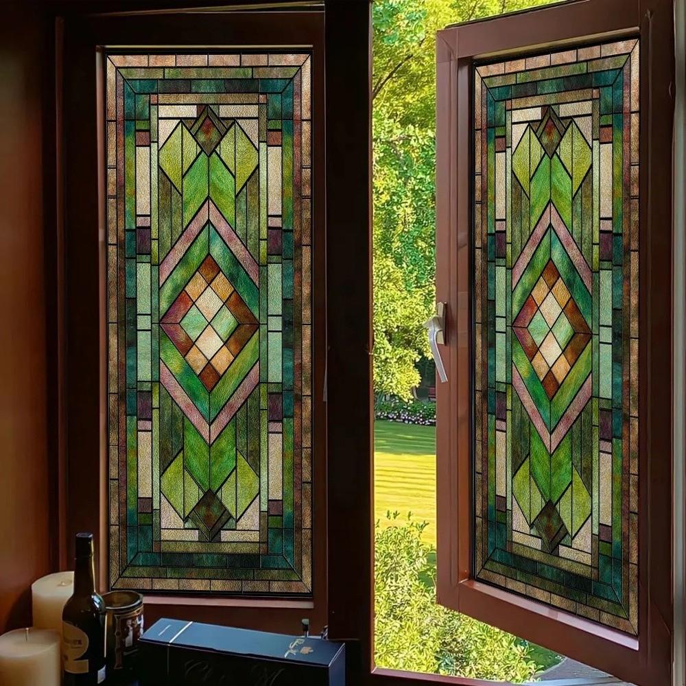 Static Cling Stained Glass Film Non-Adhesive Privacy Window Film  Doors Installation