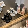 Korean version of the set of toe solid color cool slippers to wear in the summer of 2025, the new beach slope heel one-word set of toe sandals women