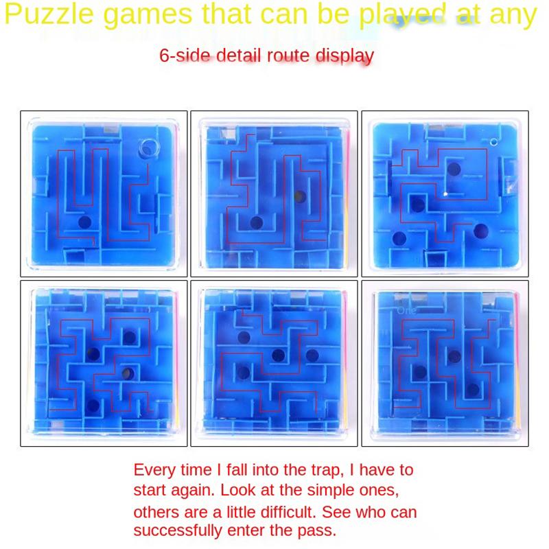 8cm/3.15in Cube 3D Maze Puzzle Six-sided Rolling Ball Game Labyrinth Children Balance Training Stress Reliever Toys for Kids