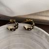 Black Gold Enamel Oil Drop C-Shaped Color Matching Earrings Light Luxury High Sense Fashion Rhombus Earrings Commuter Women