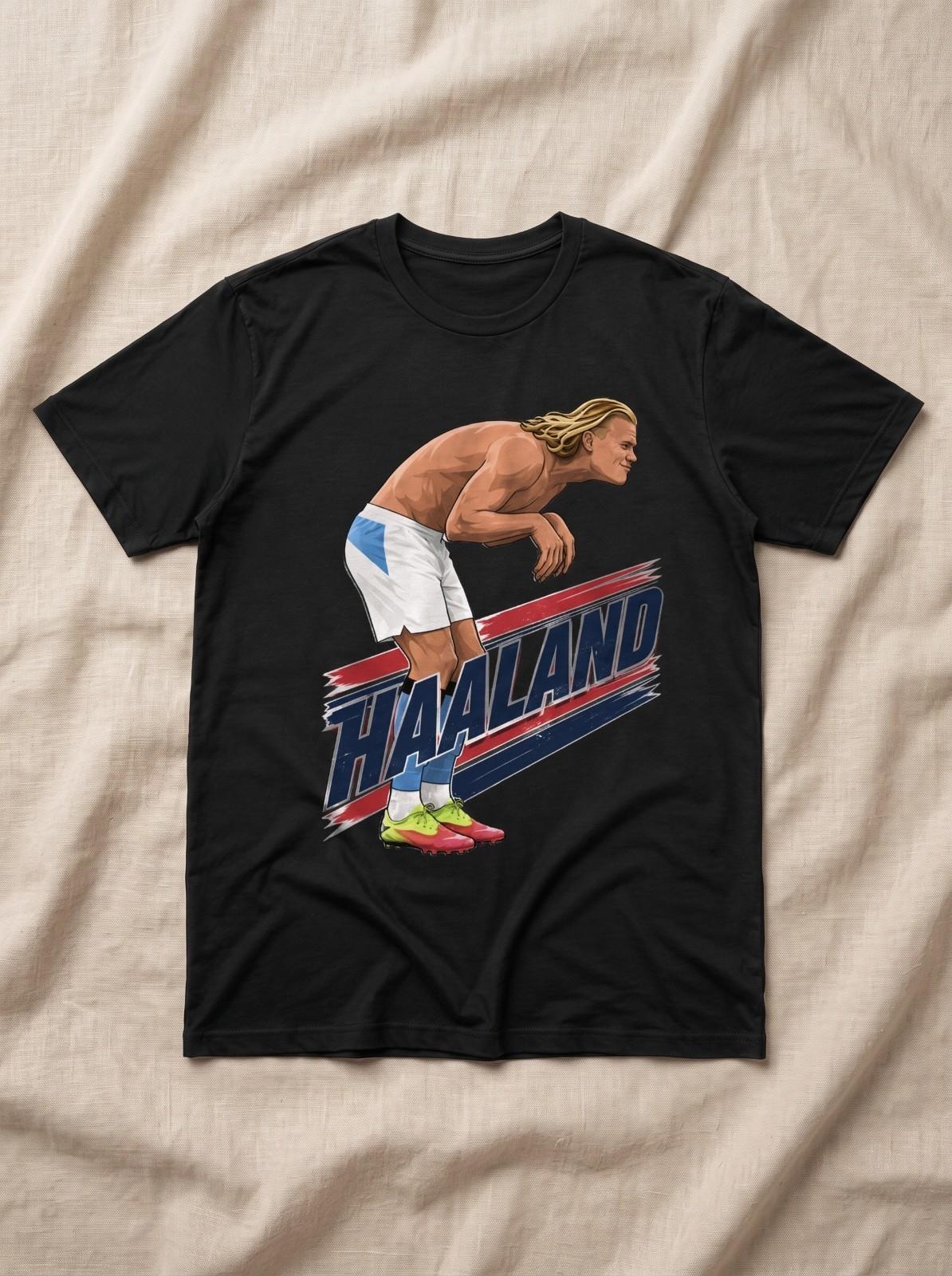 Haaland Cartoon Soccer Graphic Tee, Funny Striker Shirt For Fans Unisex T-Shirt L