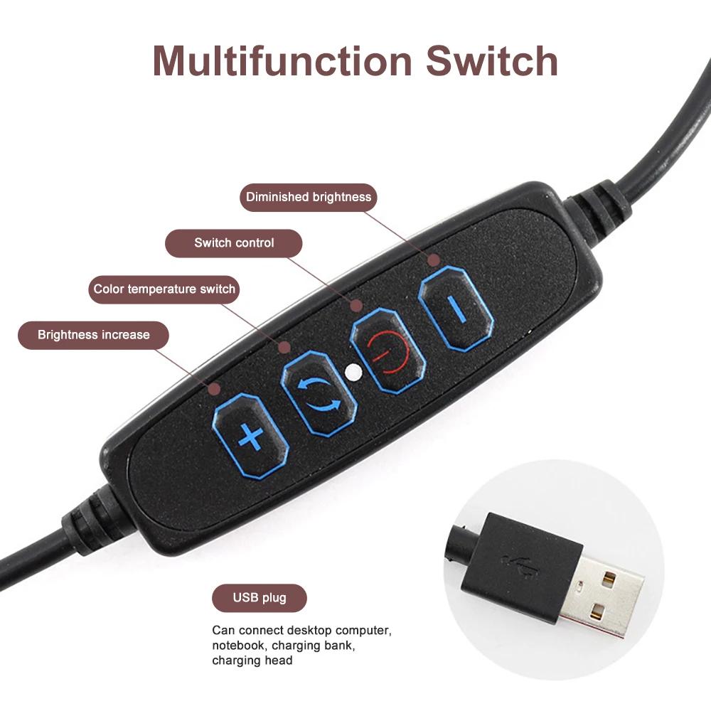 6 Cal Mini LED Selfie lampa pierścieniowa pulpit lampa wideo ze statywem wtyczka USB dla YouTuber Live Vlog Makeup Studio