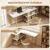 Folding Desk, Computer Desk, Storage Shelves, Bamboo Frame, White and Oak