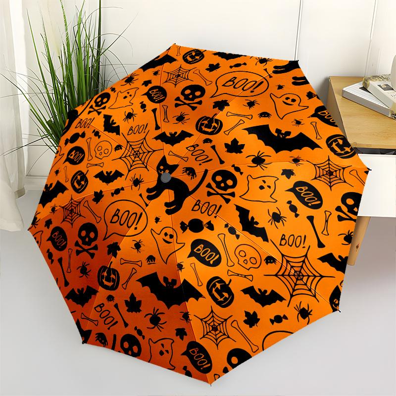 

Halloween, Boo! Theme Automatic Open/Close Umbrella Creative design umbrella, Portable 3 Fold Compact Umbrella for Men & Women, Valentine