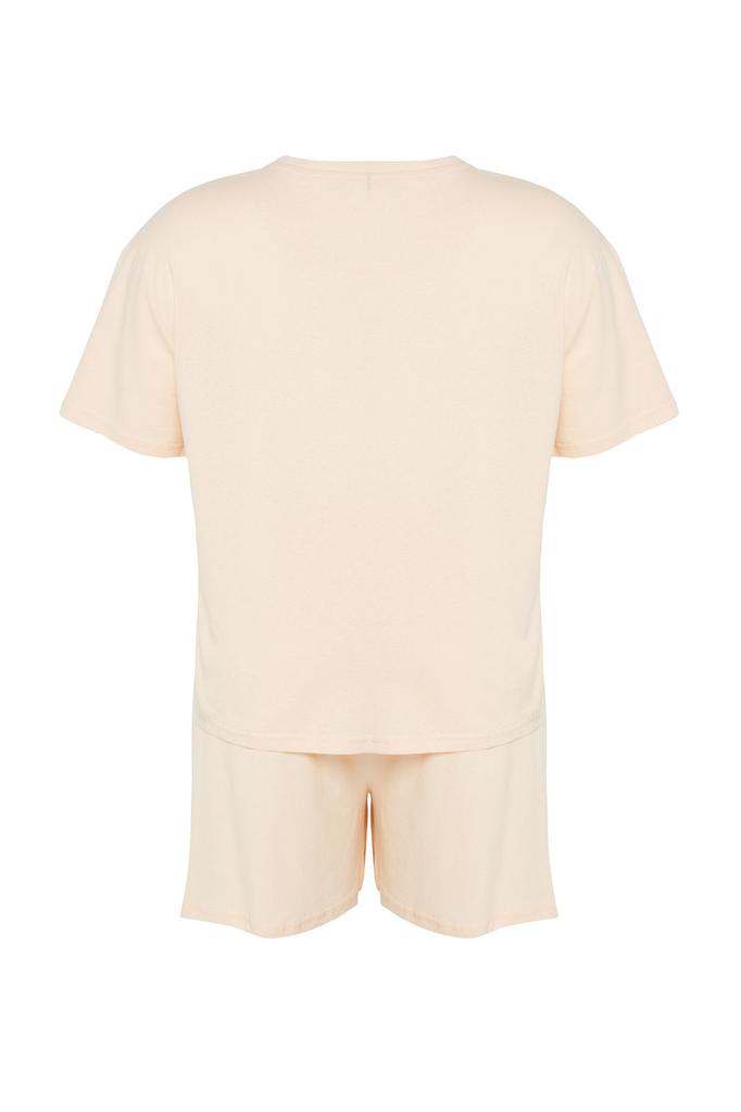 Women's Style Plus Size Light Yellow Teddy Bear Printed Knitted Pajama Set