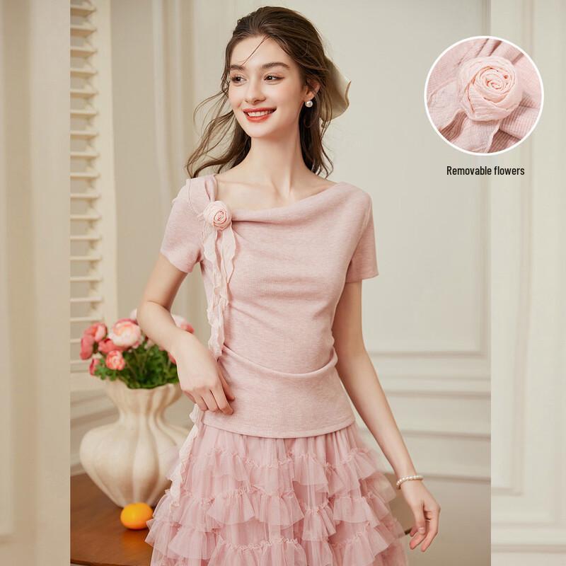 

Women s Sweet Floral Design Slim Fit Short Sleeve T-Shirt L