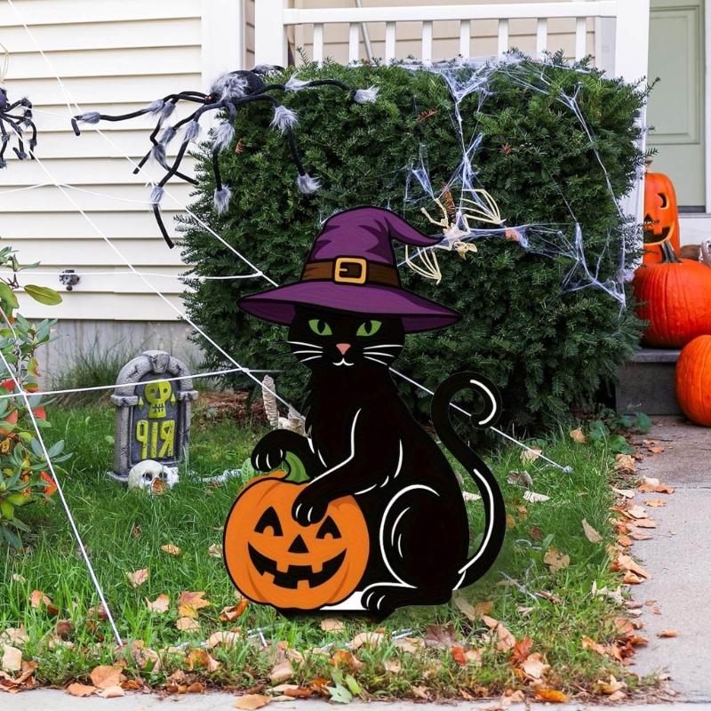 Durable Metal Halloween Pumpkins Lawn Stake Easy Installation For Outdoor Fall Festival