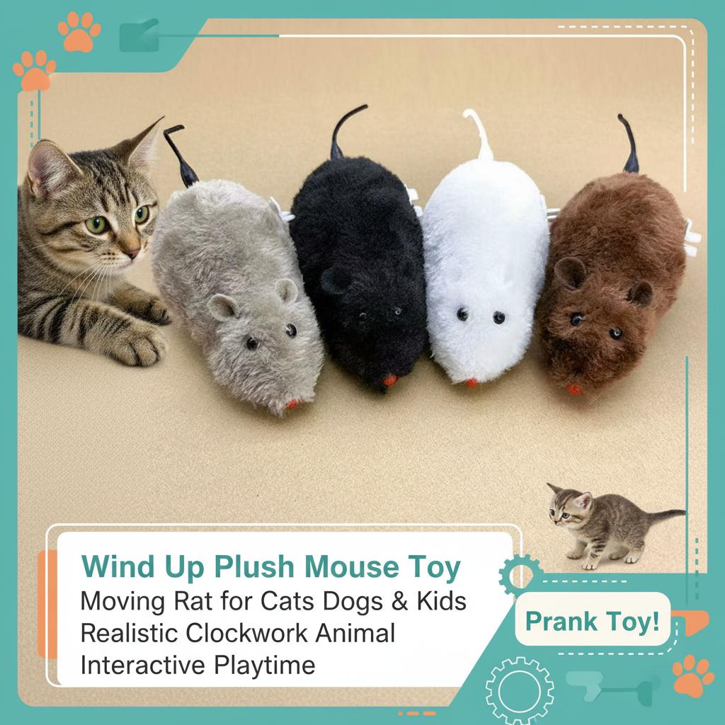 Topolino Peluche a Carica Giocattolo Ratto Mobile per Gatti Cani & Bambini Animale Realistico a Orologeria Giocattolo Scherzo Gioco Interattivo