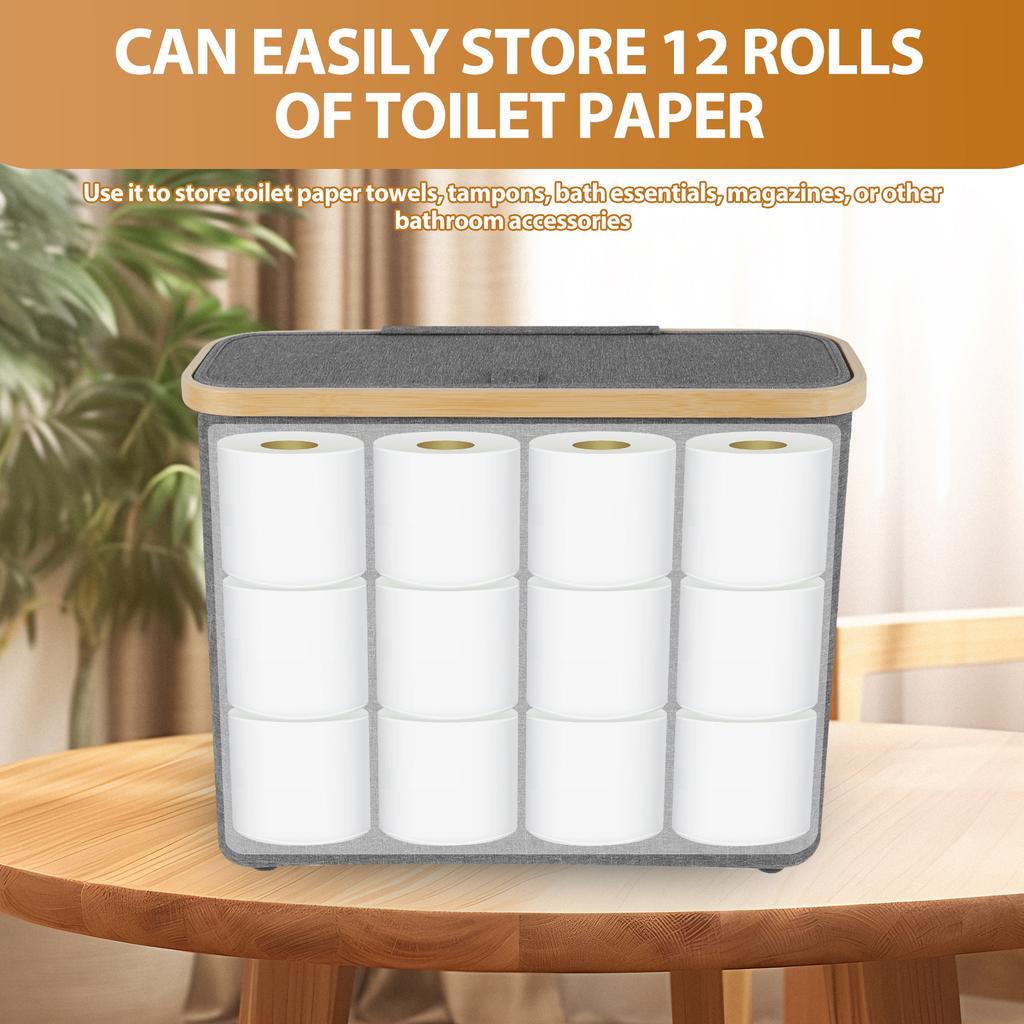 Bathroom Organizer Basket Large Capacity Toilet Paper Storage Basket with Wood Lid Foldable Multifunctional Toilet Paper Storage