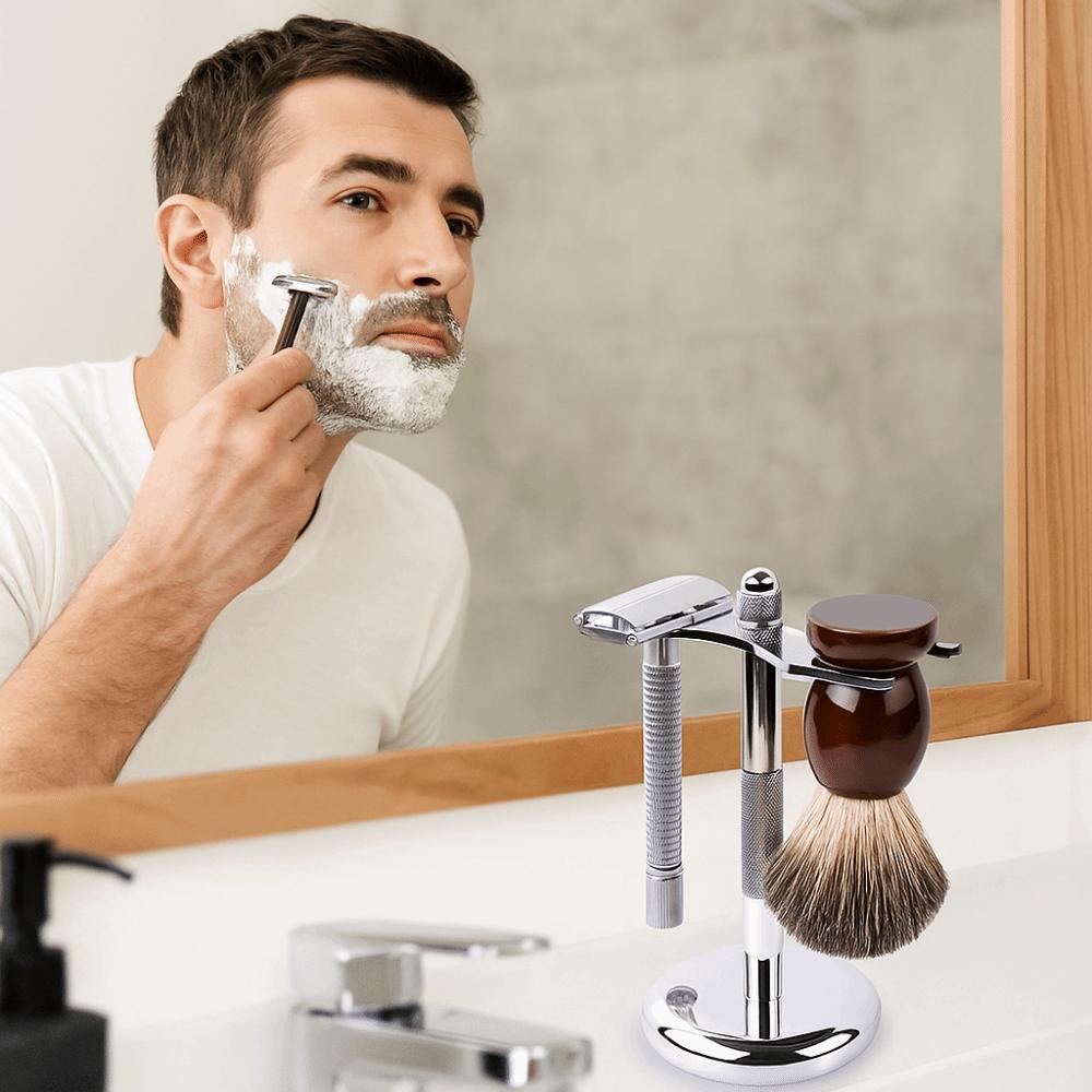 Zinc Zinc Alloy Construction Razor and Brush Stand Weighted Bottom Razor Storage Bracket Grooming Station